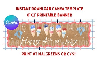 Modello per striscione del 4 luglio: design modificabile su Canva (download immediato) / STAMPA da Walgreens