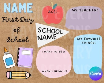 Banner "Tutto su di me" per il primo giorno di scuola: modello Canva modificabile (download immediato)