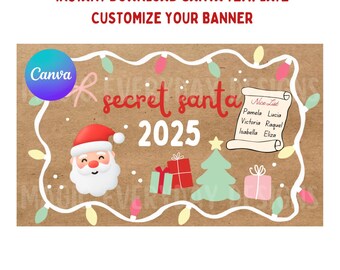 Secret Santa Banner Template | Editable Canva | 60x36 | Painted Sign | Instant Download | Digital Printable | Christmas Banner Download