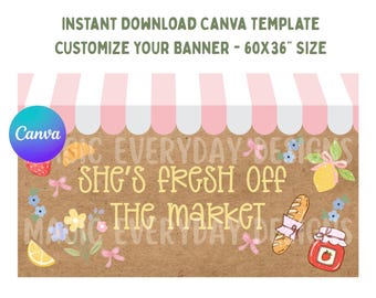 Modello banner "Appena uscito dal mercato": design modificabile su Canva (download immediato) / 60x36"