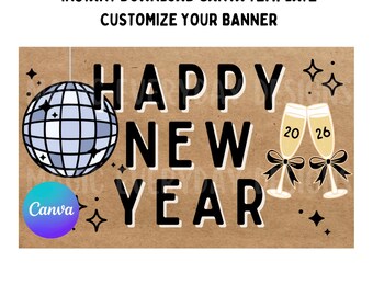 de Bannière du Nouvel An | Toile modifiable | 60 x 36 | Enseigne peinte | Téléchargement instantané | Impression numérique | Bonne année