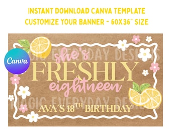 Modello di banner floreale per il 18° compleanno: design modificabile su Canva (download immediato)