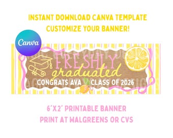 Modello di banner per neolaureati: design modificabile su Canva / Stampa 2x6 WALGREENS CVS / Download immediato / Stampabile digitale