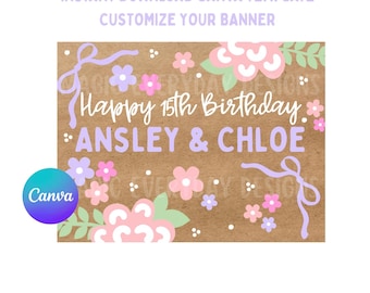 Floral & Bows Banner Template: Editable Canva Design (Instant Download)