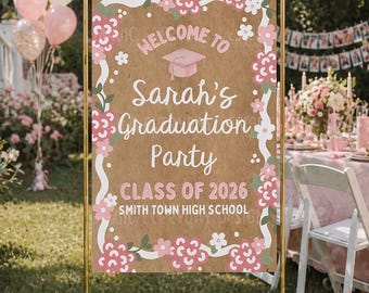 Modello di cartello di benvenuto floreale per la laurea: design modificabile su Canva / 20x30 WALGREENS CVS PRINT / Download immediato / Stampabile digitale