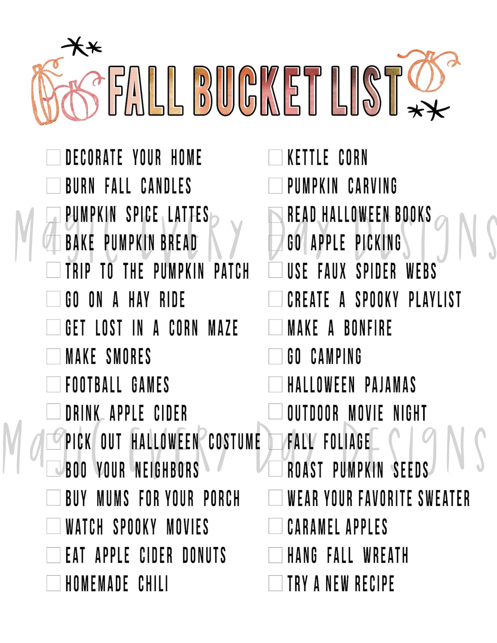 FALL Bucket List & HALLOWEEN Kid Friendly Movie Challenge Etsy Canada