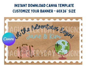 Modello di banner "Che l'avventura abbia inizio": design modificabile per Canva (download immediato) / 60x36"