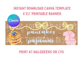 Modello Pancakes & Pajamas: design modificabile su Canva / Stampa 2x6 WALGREENS o CVS / Download immediato / Stampabile digitale