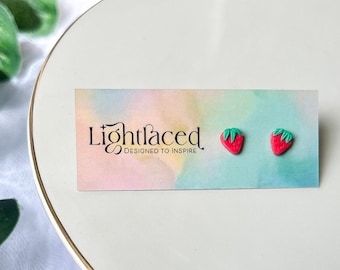 Mini Strawberry Stud Earrings: Polymer Clay, Stainless Steel