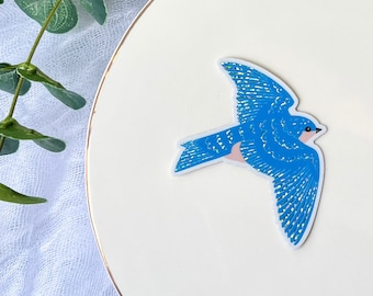 Glittery Blue Swallow Sticker: Holographic Bird Decal