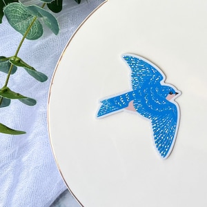 Glittery Blue Swallow Sticker: Holographic Bird Decal