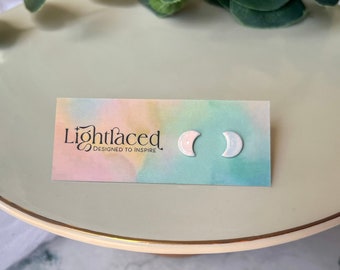 Iridescent Moon Studs | Handmade Polymer Clay Earrings