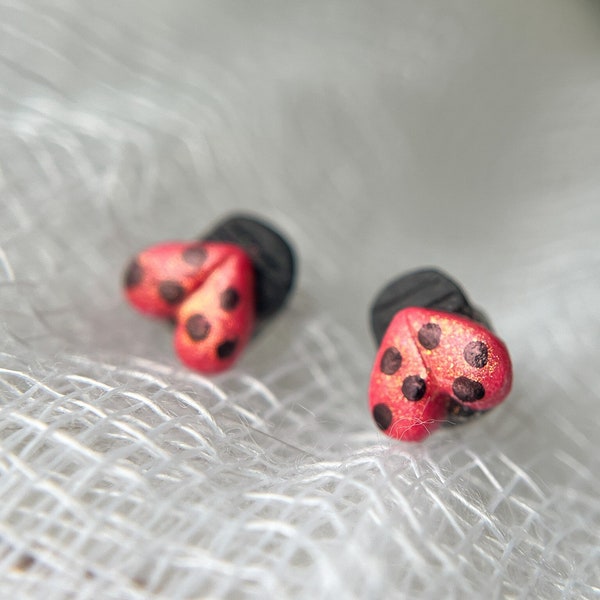 SALE | Love Bug Valentine Stud Earrings | Gifts under 20 | Pink, Red, Ladybug | Valentine's Day Earrings | Clay Stud Earrings | Gift for Her