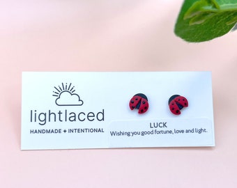 Mini Ladybug Stud Earrings: Handmade Polymer Clay Jewelry