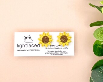 Handmade Sunflower Studs: Polymer Clay Earrings with Gold Leaf