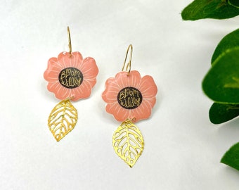 Poppy Polymer Clay Earrings: Gold Leaf Dangle, Inspirational Jewelry