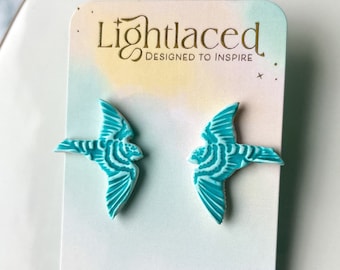 Blue Swallow Studs: Polymer Clay Bird Earrings