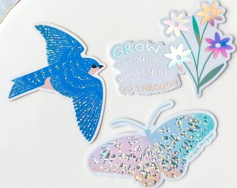 Holographic Sticker Pack: Inspirational Affirmations, Bird & Butterfly