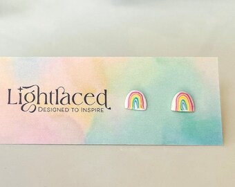 Mini Rainbow Stud Earrings: Polymer Clay Pride Jewelry