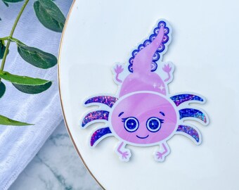 Glittery Pink Axolotyl Sticker: Weatherproof Vinyl Decal