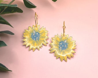 Handmade Sunflower Hoop Earrings: Polymer Clay Floral Jewelry