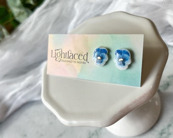 Pansy Stud Earrings: Handmade Polymer Clay Jewelry