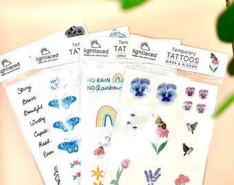 Original Artwork Temporary Tattoo Sheets: Rainbows, Flowers, Butterflies