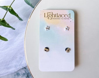 Bumblebee & Daisy Stud Earrings Set: Handmade Polymer Clay Jewelry
