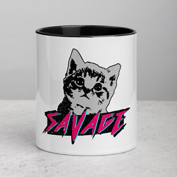 Savage Kitten Mug - mug, cup, coffee, kitten, cat, savage, funny, coffee cup, cute, retro, rad, adorable, power