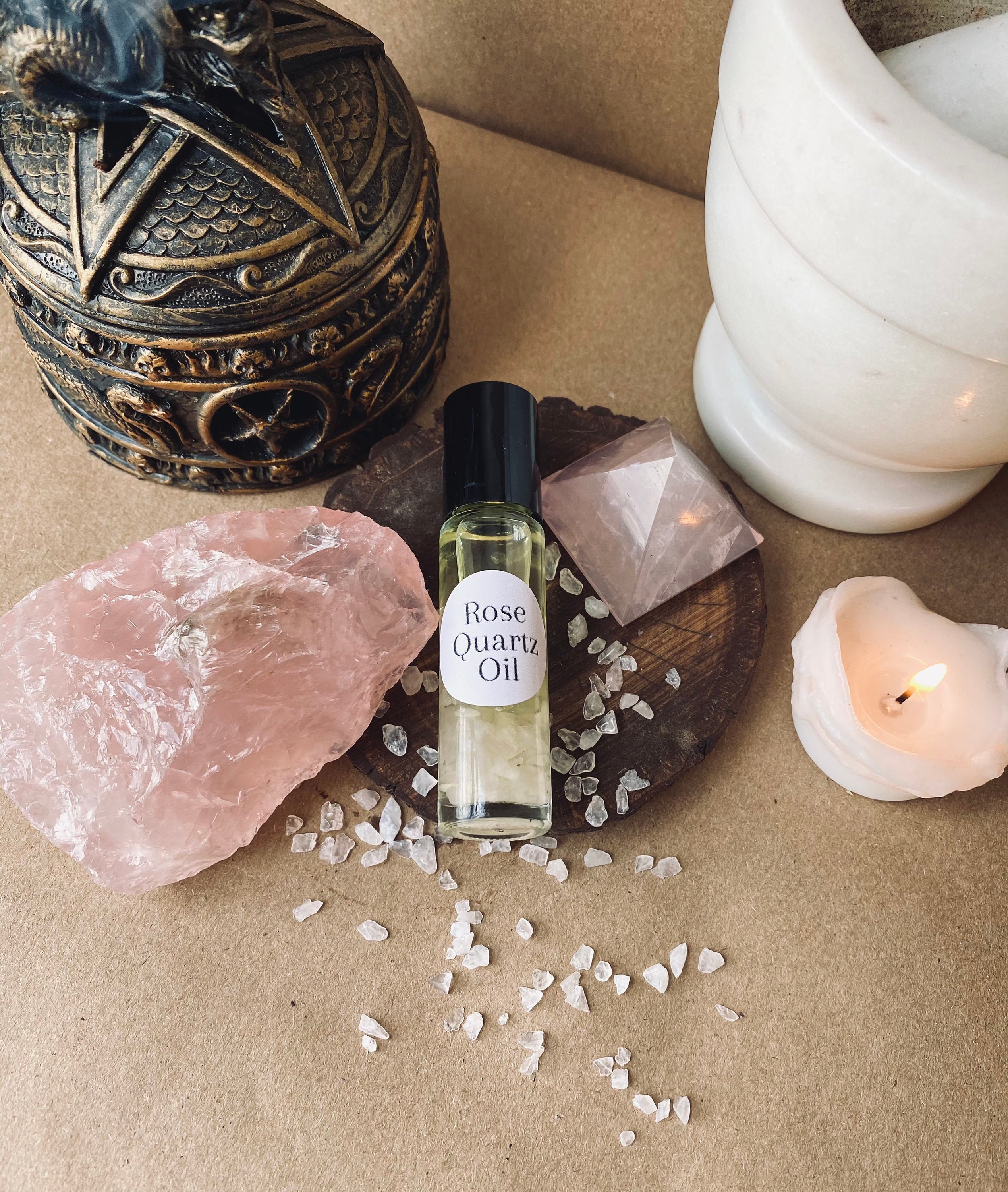 Rose Quartz Oil Crystal healing Self love oil Witchcraft Etsy