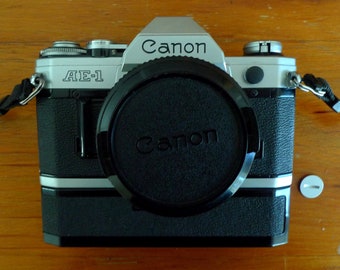 Canon AE-1 Vintage 35mm SLR Film Camera + 50mm F/1.8 Lens and Power Winder