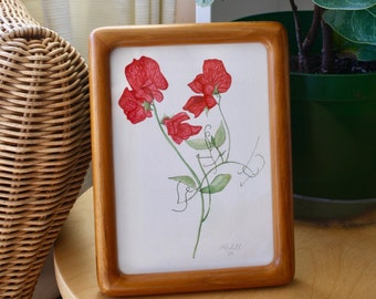 Original Pink-Red Sweet Pea Watercolour - 5x7" | Gift for Mom | Spring Painting | Birthday Gift