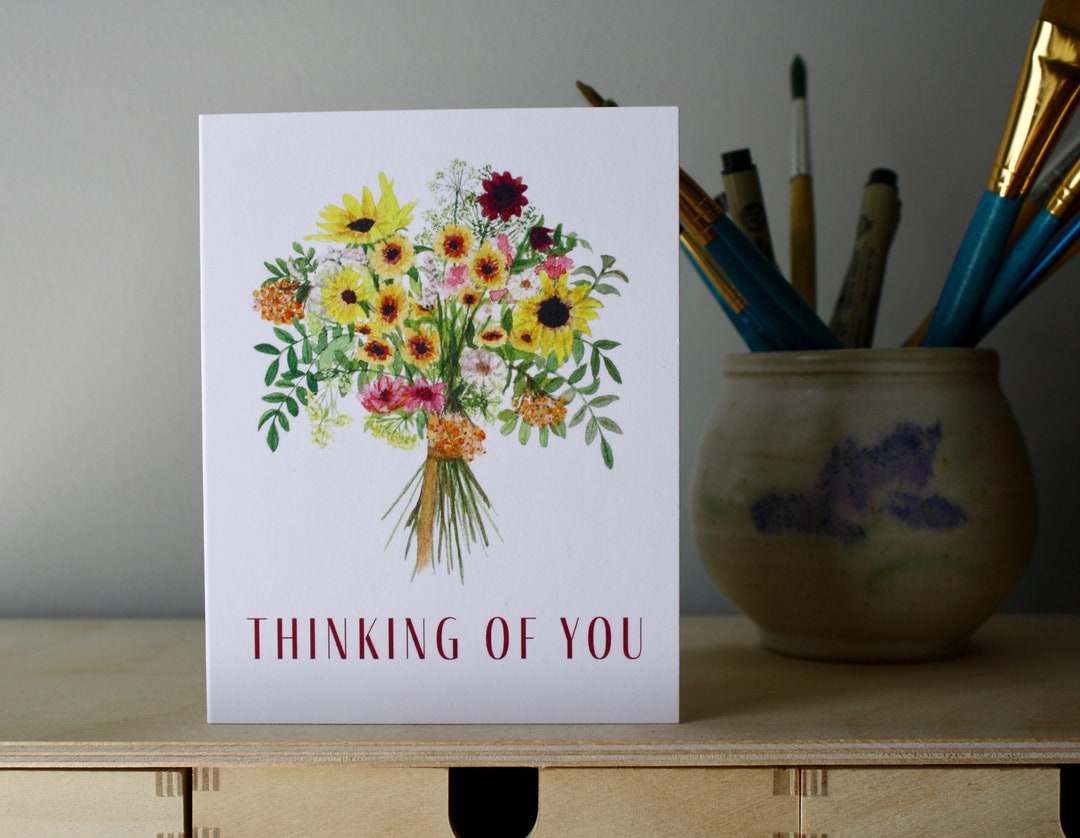 Thinking of You Bouquet Greeting Card Flower Card Summer - Etsy