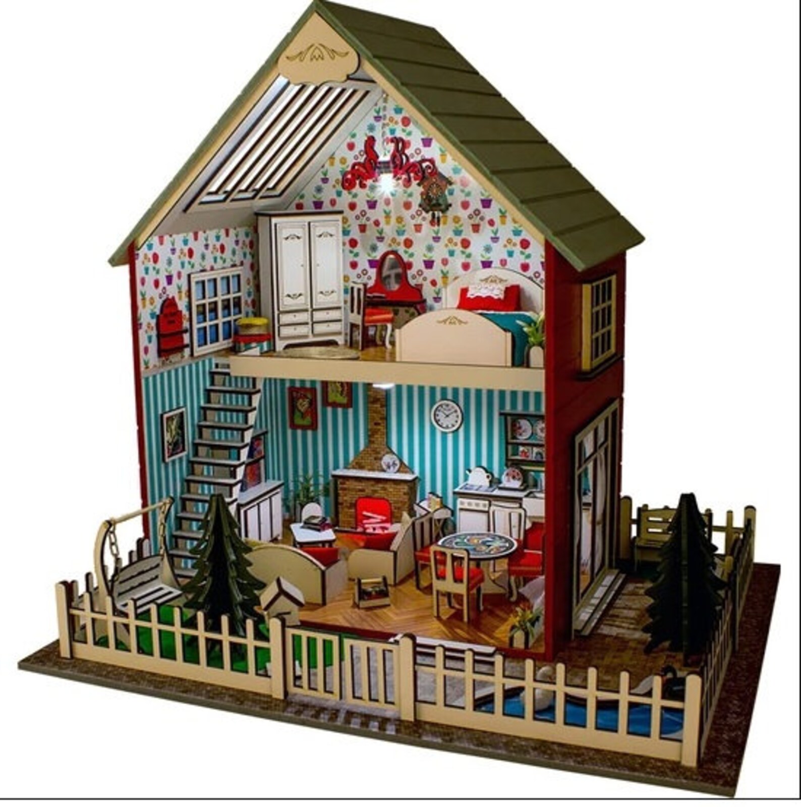 Ecofriendly Montessori Wooden Pink Dollhouse Baby Play Home Etsy