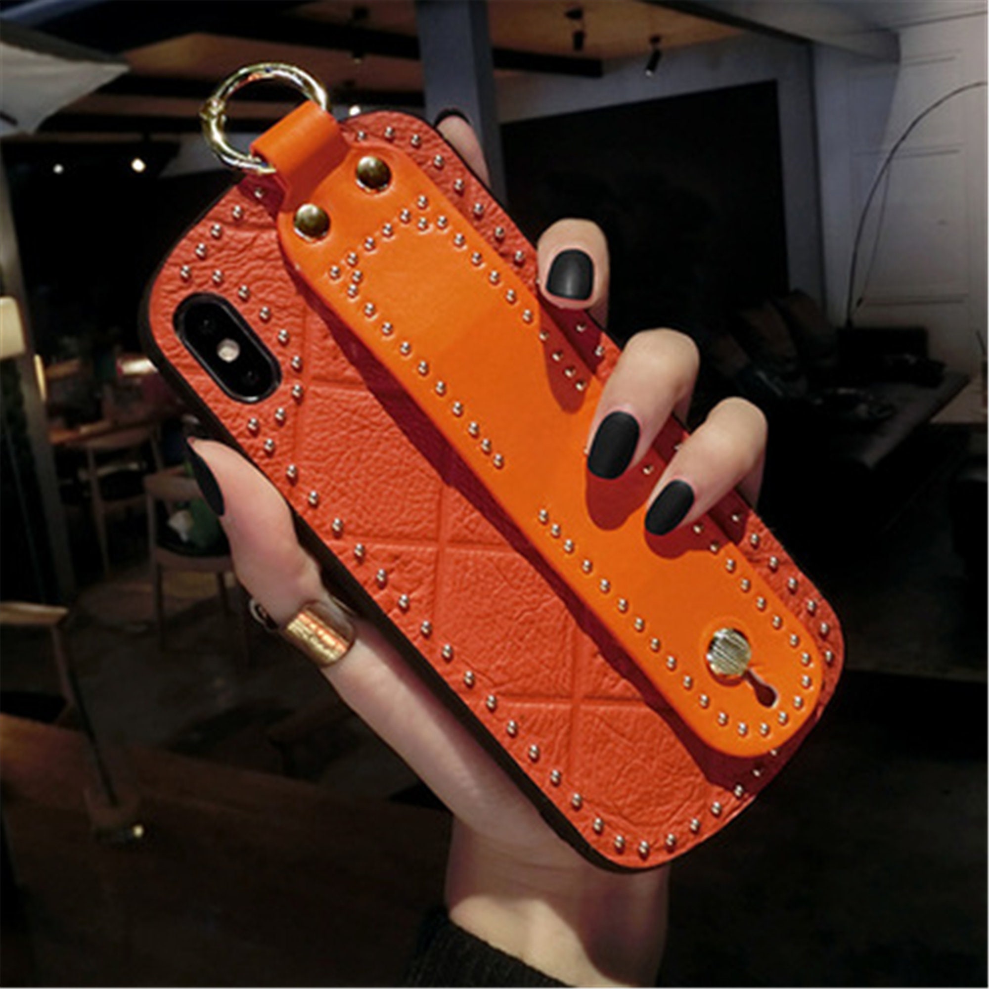Leather Orange iPhone Case with wrsitbandiPhone12pro Etsy