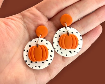 Pumpkin Dalmatian Print Clay Earrings