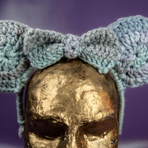 Crochet Cozy Grey Mouse Ears, Grey and Blue Handmade Mouse Ears, Handmade Ears with Bow, Park Accessories