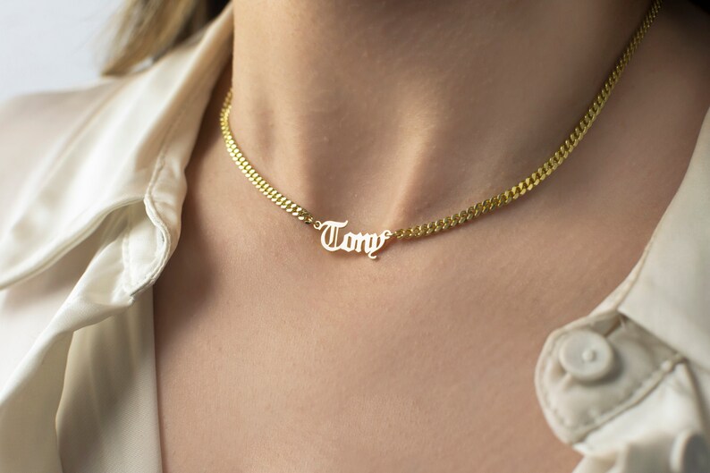 Curb Chain Name-Custom Name Necklace - Personalized Name Necklace - Modern Name Necklace -Gothic Name Necklace with Bold Curb Chain - 