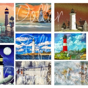 Acht druckbare Leuchtturm Bilder für Junk Journals, Art Journals, Scrapbooking, Karten, Geschenke, JPG und PDF, Sofortdownload (R002)