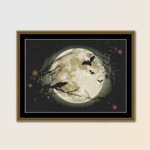 Printable Cross Stitch Pattern Bats in the Moonlight Instant Download Chart (576)