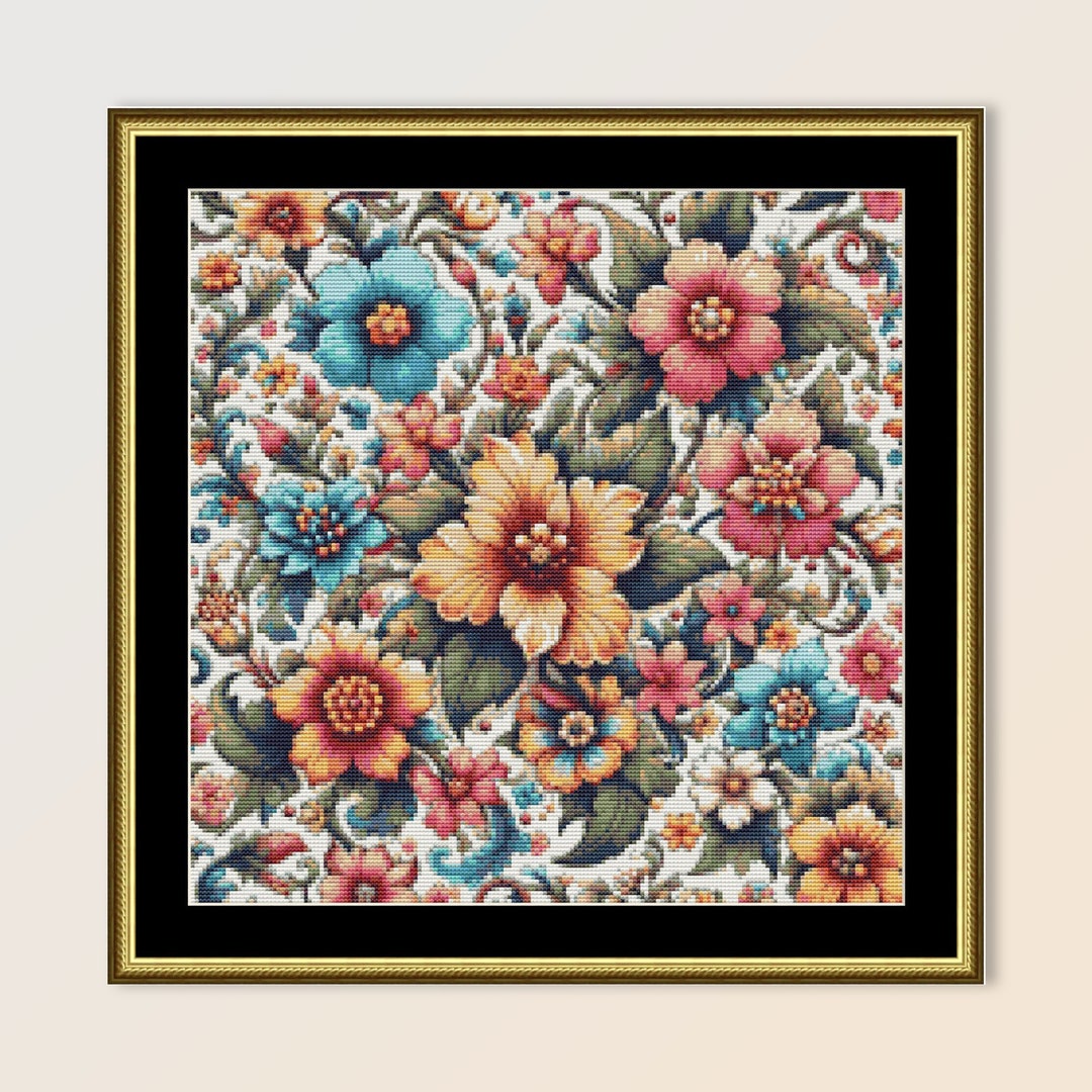 Printable Garden Cross Stitch Pattern, Instant Digital Download, Floral ...
