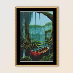 Padrão de ponto cruz de barco solitário, download digital instantâneo, gráfico PDF para impressão (539)
