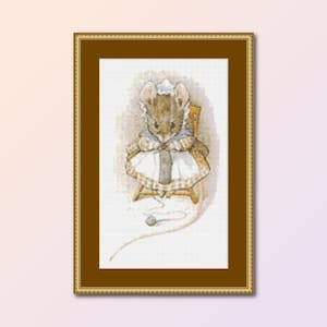 Patrón de punto de cruz de la ratoncita tejedora, Beatrix Potter, descarga digital instantánea, gráfico en PDF imprimible, rimas infantiles de Appley Dapply (BP033)