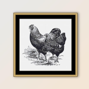 Farmyard Chickens Cross Stitch Pattern, Instant Digital Download Kitchen Decor, Printable PDF Bird Chart, &quot;Silver-Laced Wyandotte&quot; (488)