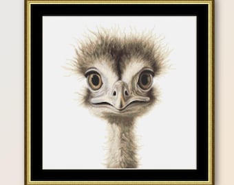 Whimsical Ostrich Cross Stitch Pattern, Instant Download, Printable PDF Whimsical Bird Chart  (571)