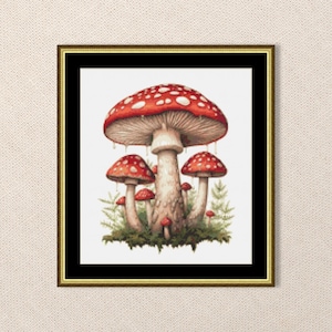Padrão de ponto cruz Amanita Muscaria, cogumelo Fly Agaric, download digital instantâneo, gráfico botânico para impressão (302)