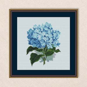 Blue Hydrangea Cross Stitch Pattern, Instant Digital Download, Printable Floral PDF Chart (026)