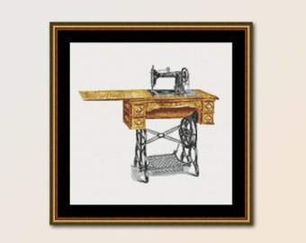 Printable Treadle Sewing Machine Cross Stitch Pattern, Instant Download Chart (592)