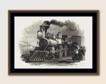 Patrón de punto de cruz de tren de vapor, descarga instantánea, gráfico de ferrocarril clásico (703)