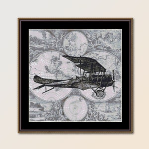 Printable Vintage Airplane Cross Stitch Pattern Instant Download Map Collage Chart (547)